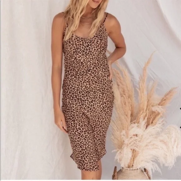 AUDREY 3+1 Dress Womens Sz Medium Brown Animal Print Slip dress - Picture 11 of 12